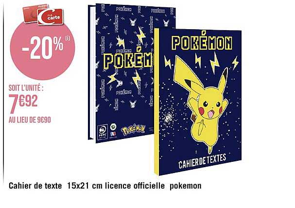cahier de texte 15x21 cm licence officielle pokémon