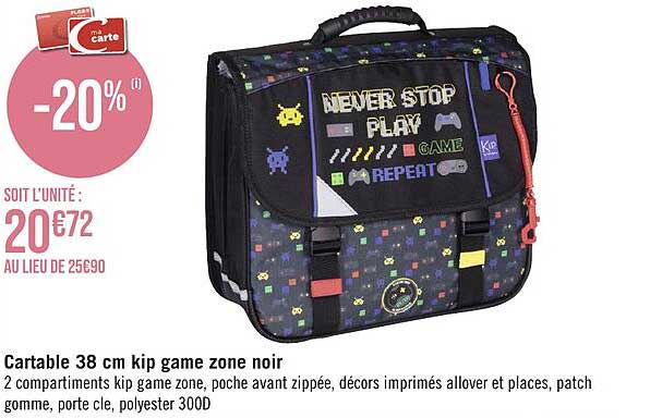 Cartable 38 Cm Kip Game Zone Noir