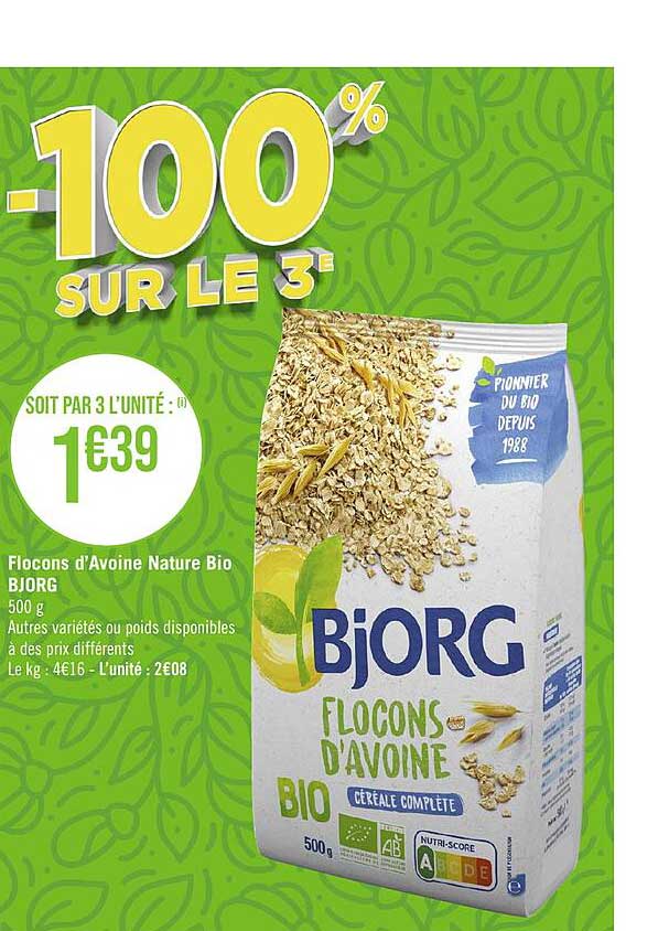 flocons d'avoine nature bio bjorg