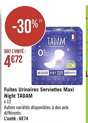 fuites urinaires serviettes maxi night tadam