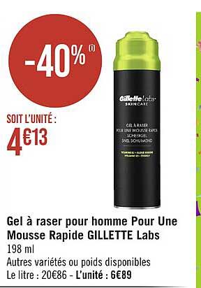gel à raser pour homme pour une mousse rapide gillette labs