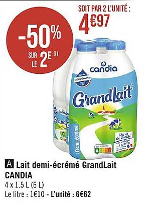 lait demi-écrémé grandlait candia