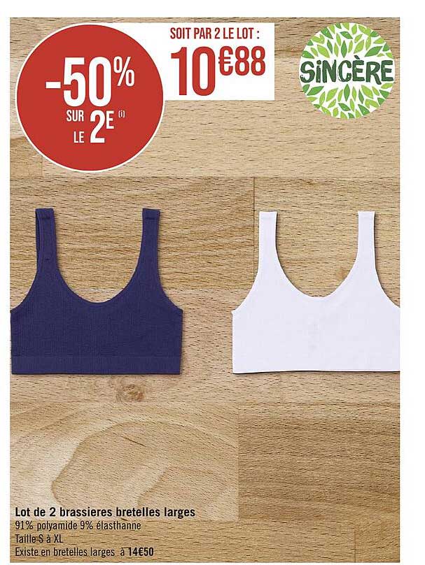 lot de 2 brassieres bretelles larges