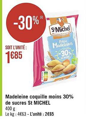 madeleine coquille moins 30% de sucres st michel