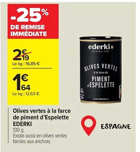 olives vertes à la farce de piment d'espelette ederki