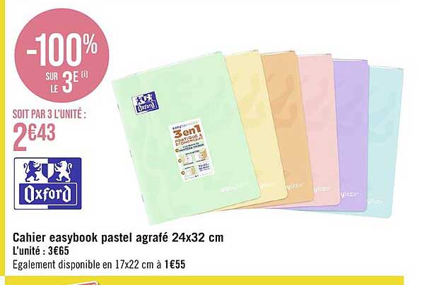 oxford cahier easybook pastel agrafé 24x32 cm