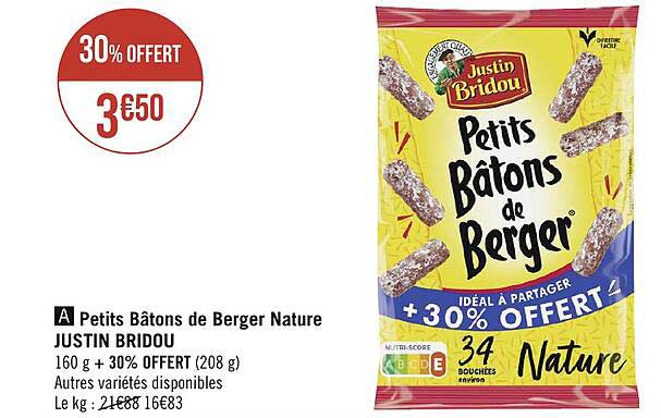 petits bâtons de berger nautre justin bridou