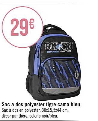 sac à dos polyester tigre camo bleu