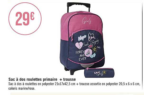Sac à Dos Roulettes Primaire + Trousse