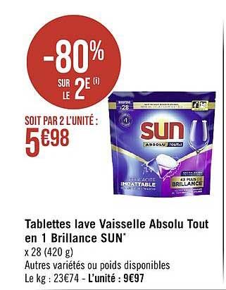 tablettes lave vaisselle absolu tout en 1 brillance sun
