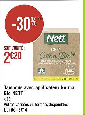 tampons avec applicateur normal bio nett