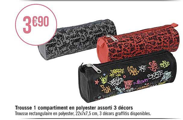 trousse 1 compartiment en polyester assorti 3 décors
