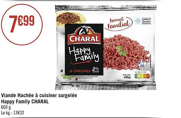 viande hachée à cuisiner surgelée happy family charal