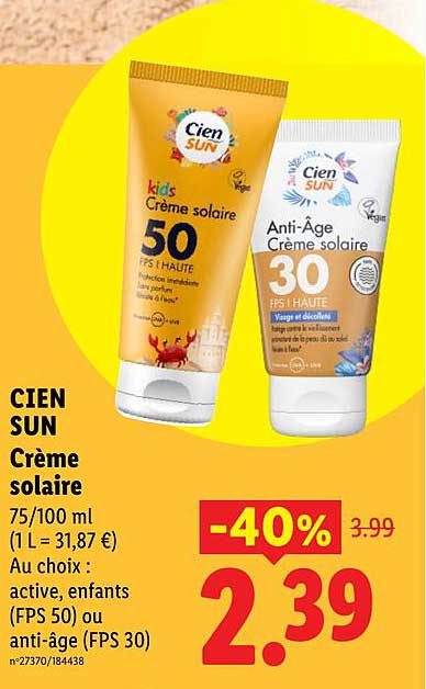 CIEN SUN Crème solaire