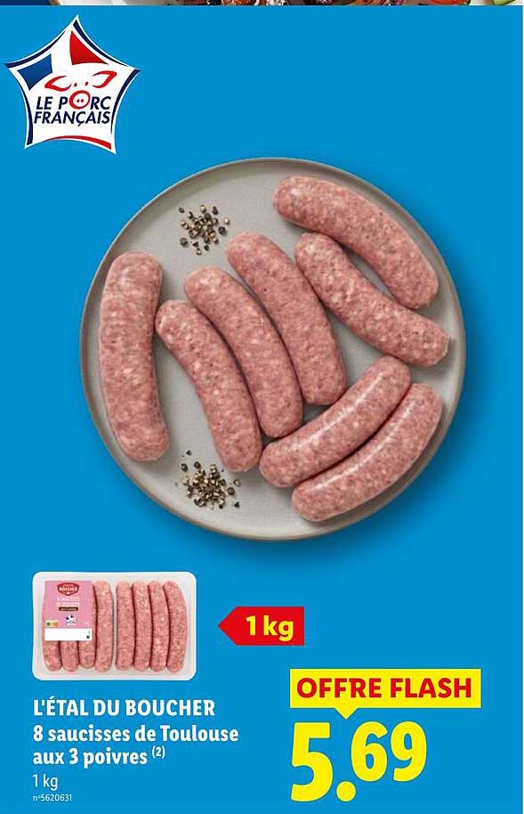 L'ÉTAL DU BOUCHER 8 saucisses de Toulouse aux 3 poivres