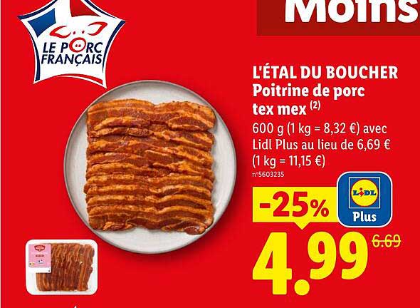 L'ÉTAL DU BOUCHER Poitrine de porc tex mex