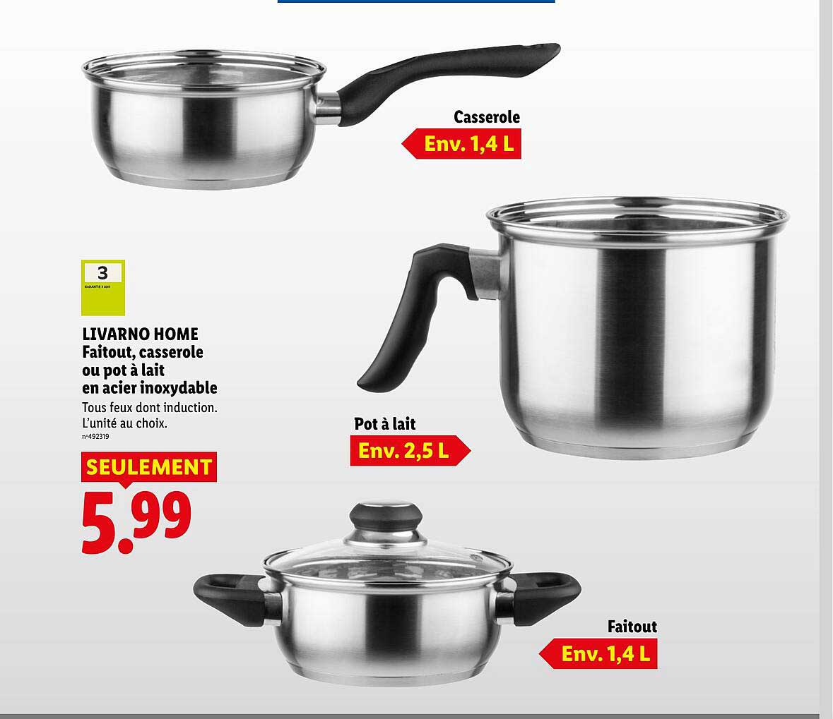 LIVARNO HOME Faitout, casserole ou pot à lait en acier inoxydable