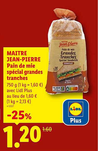 MAITRE JEAN-PIERRE Pain de mie spécial grandes tranches