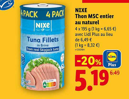NIXE Thon MSC entier au naturel