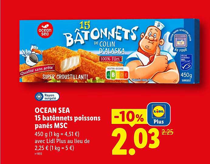 OCEAN SEA 15 bâtonnets poissons panés MSC