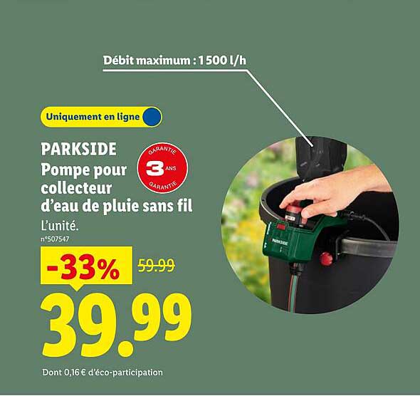 PARKSIDE Pompe pour collecteur d'eau de pluie sans fil