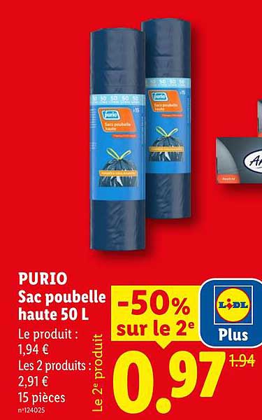PURIO Sac poubelle haute 50 L