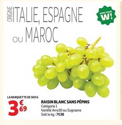 Raisin blanc sans pépins
