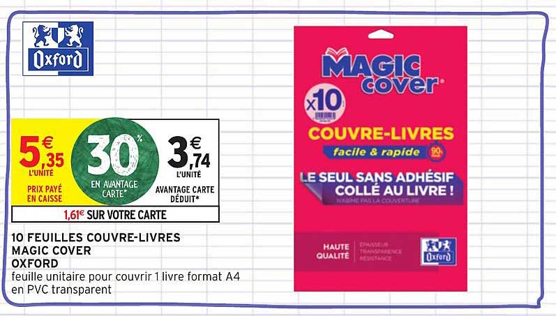 10 feuilles couvre livres magic cover oxford