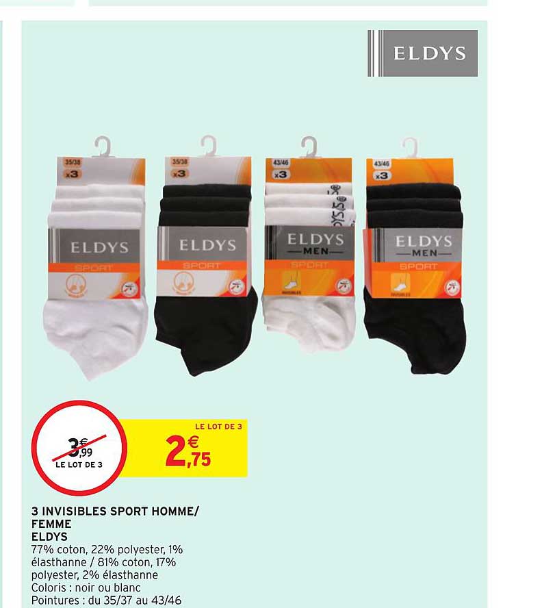 3 Invisibles Sport Homme Femme Eldys
