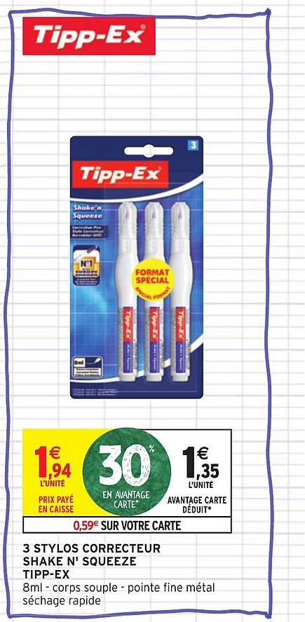 3 stylos correcteur shake n' squeeze tipp ex