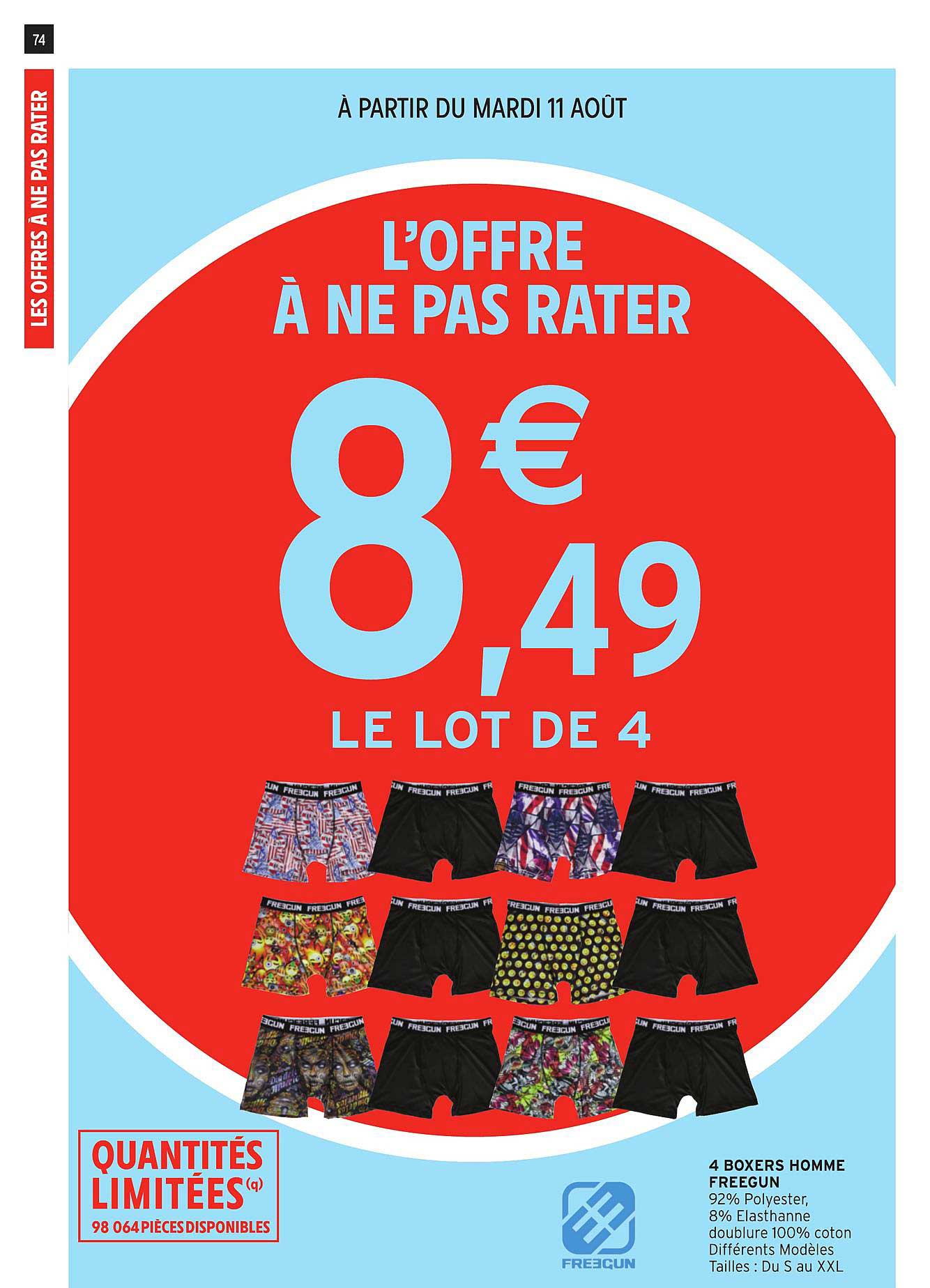 4 Boxers Homme Freegun Le Lot De 4