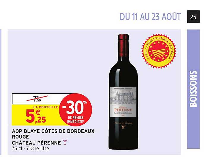 aop blaye côte de bordeaux rouge château pérenne -30% de remise immédiate