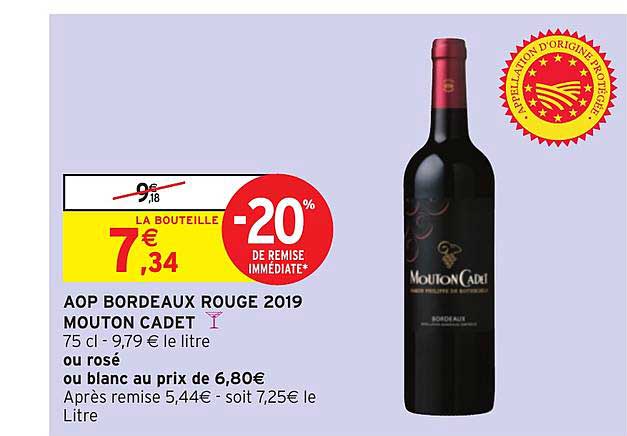 aop bordeaux rouge 2019 mouton cadet -20% de remise immédiate