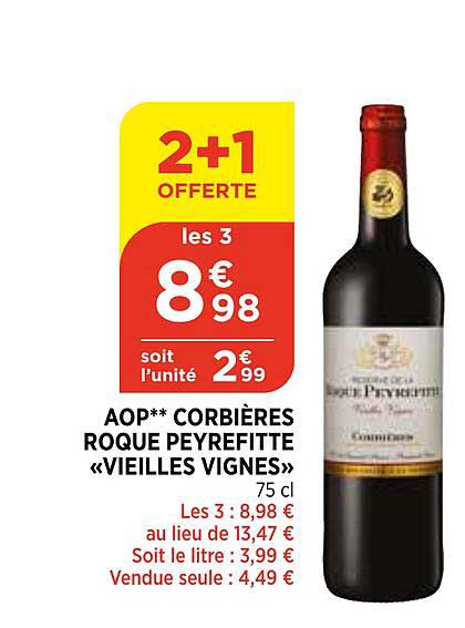 aop corbières roque peyrefitte vieilles vignes 2+1 offerte