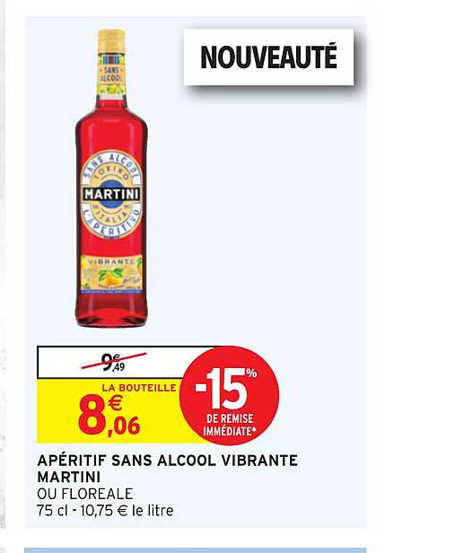 apéritif sans alcool vibrante martini -15% de remise immédiate