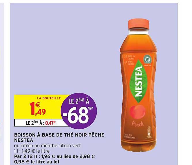 Boisson à Base De Thé Noir Pêche Nestea Le 2ème à -68%