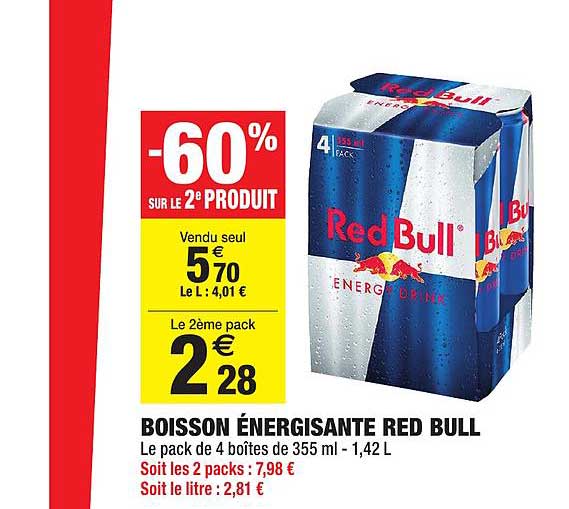 Boisson énergisante Red Bull -60% Sur Le 2ème Produit