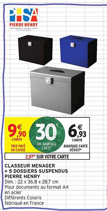Classeur Ménager + 5 Dossiers Suspendus Pierre Henry