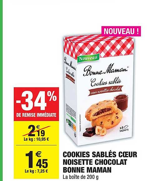cookies sablés cœur noisette chocolat bonne maman -34% de remise immédiate