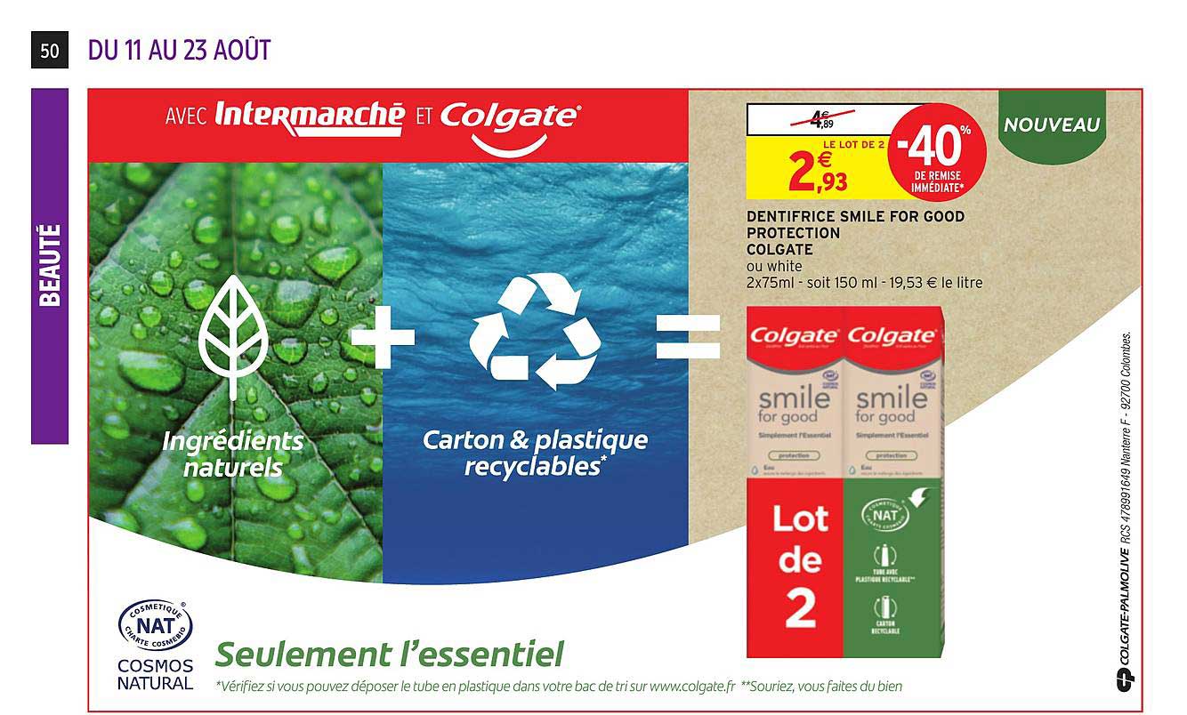 dentifrice smile for good protection colgate -40% de remise immédiate