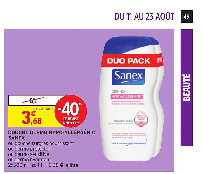 Douche Sanex Dermo Hypo Allergénic -40% De Remise Immédiate