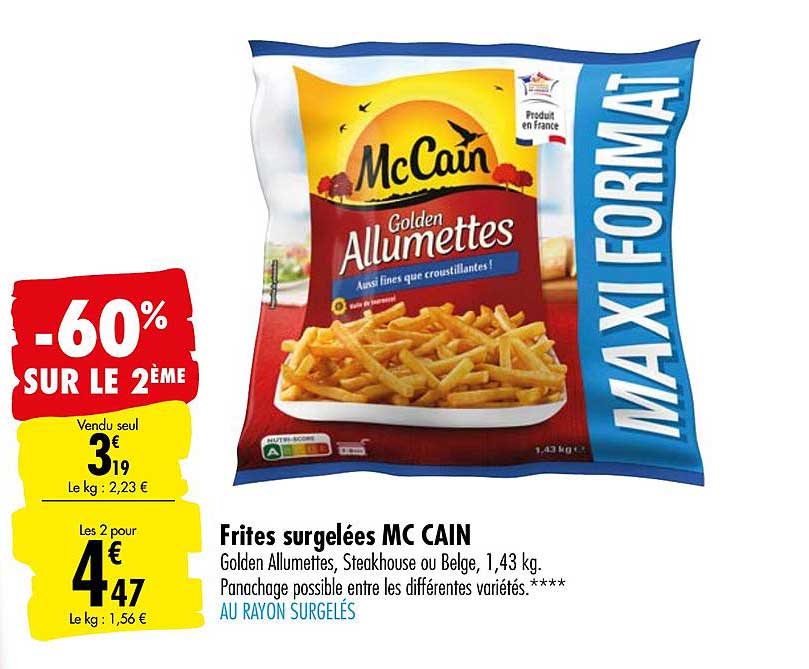 frites surgelées mc cain -60% sur le 2ème
