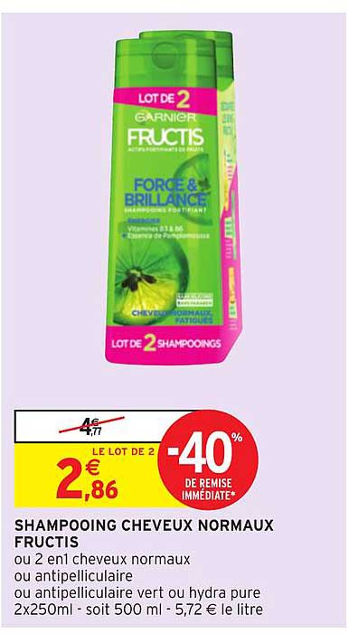 fructis shampooing cheveux normaux -40% de remise immédiate