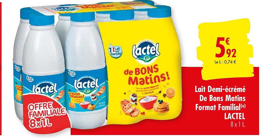 lait demi écrémé de bons matins format familial lactel