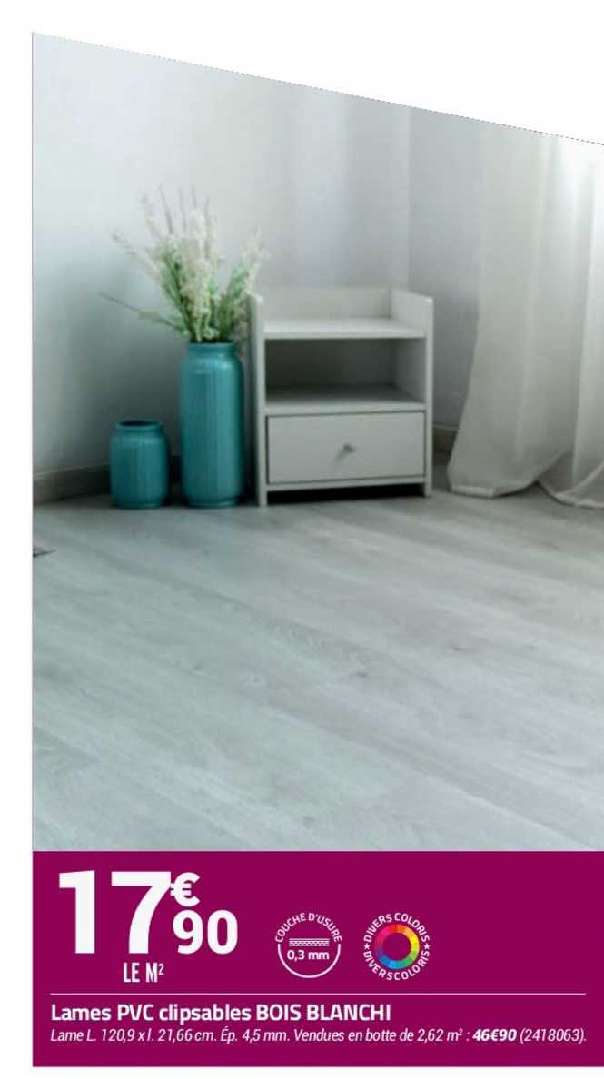 lame pvc clipsables bois blanchi