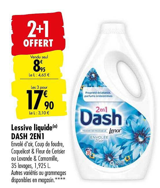 lessive liquide 2en1 dash  2+1 offert