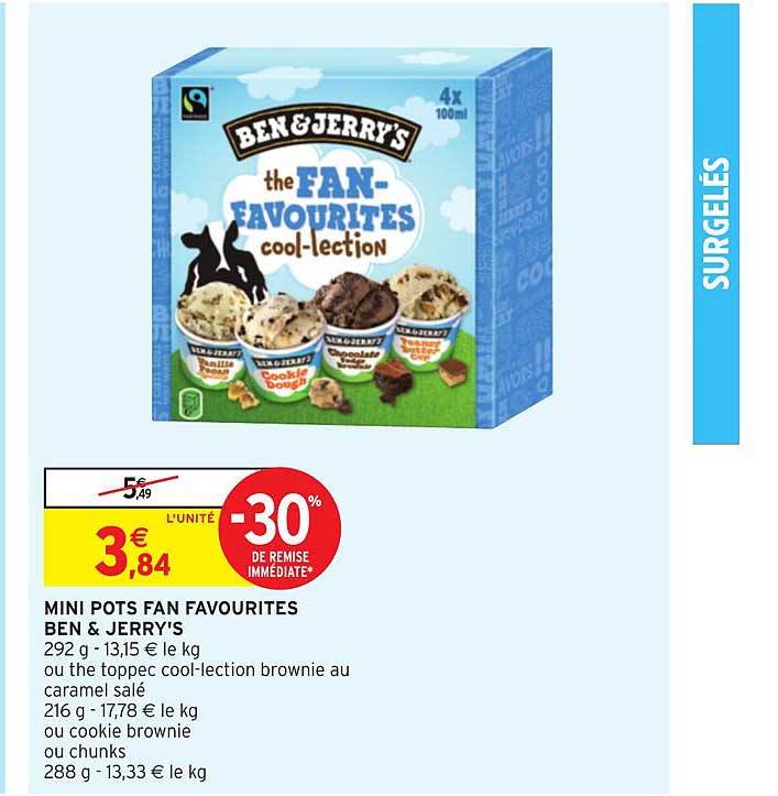 mini pots the fan favourites ben & jerry's -30% de remise immédiate