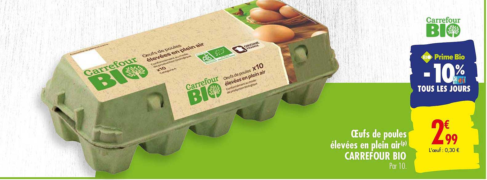 oeufs de poules élevées en plein air carrefour bio