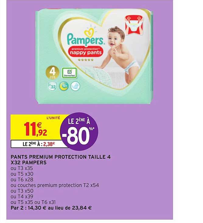 Pampers Pants Premium Protection Taille 4 X32 Le 2ème à -80%