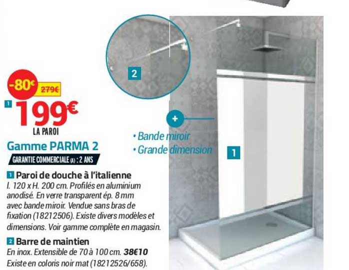 paroi de douche à l'italienne parma 2